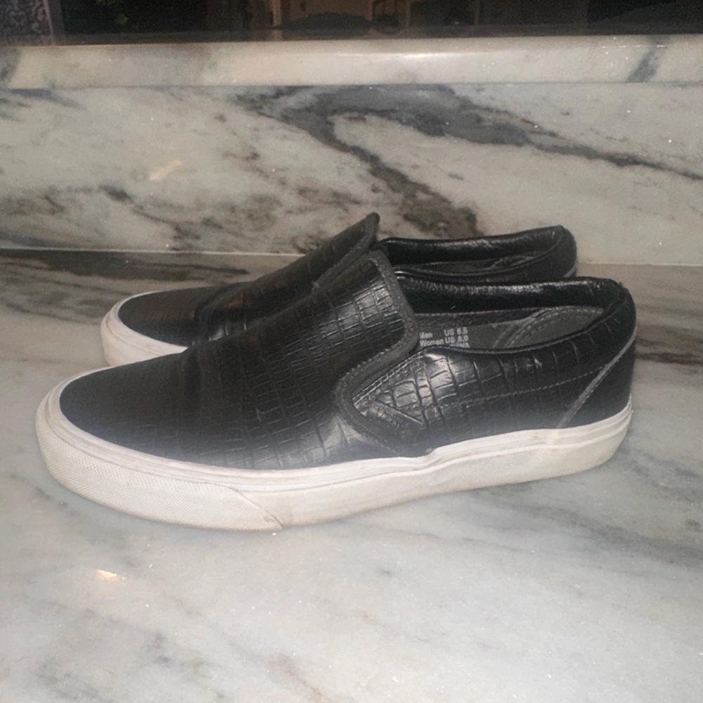 Vans Size 8 Women’s Snakeskin Black Slip-On Casual Sneakers
